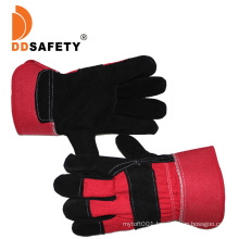 Black Cow Split Leather Gloves with Full Palm Red Cotton Back Ab Grade